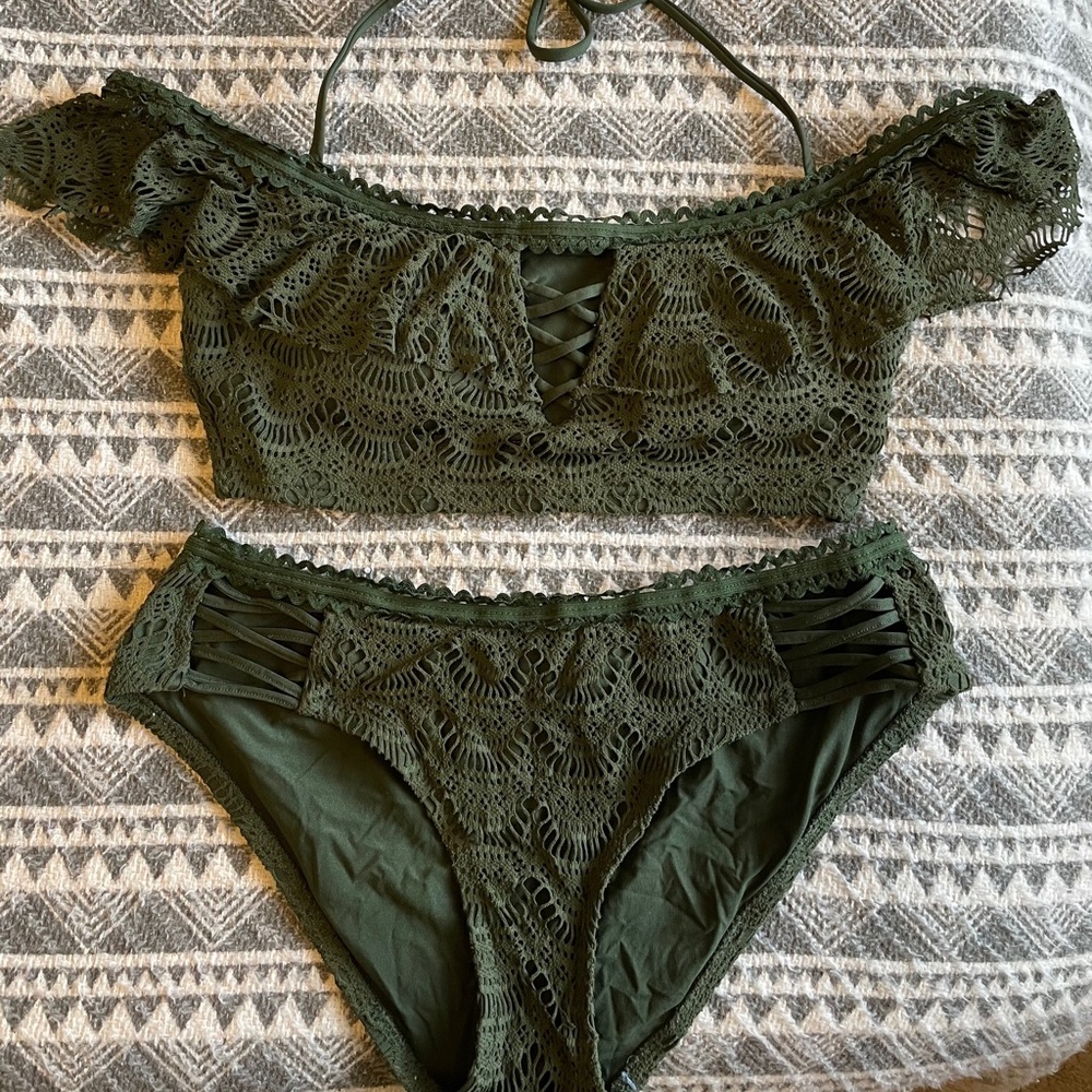 Becca Crochet off-shoulder swimsuit